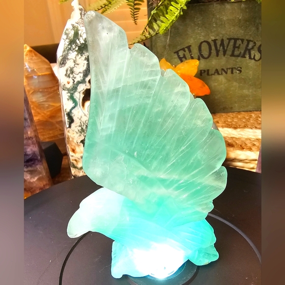 Blue/Tiffany Natural Flourite Carved Eagle - Picture 5 of 7